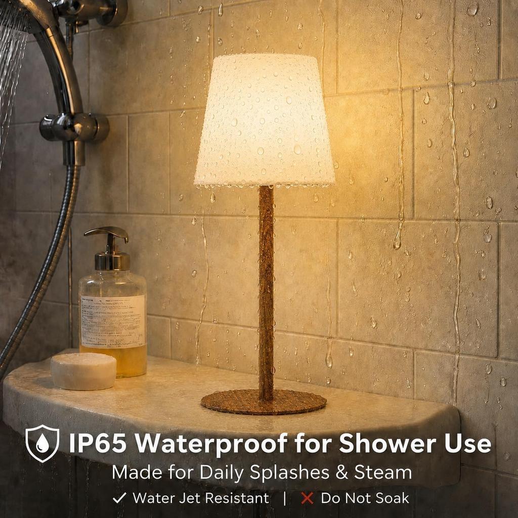 EZVALO Spa-Like Shower Lamp – IP65 Waterproof Bathroom Lamp, Rechargeable Cordless Mood Light, 3 Color Temps for Relaxing Bathroom & Bathtub