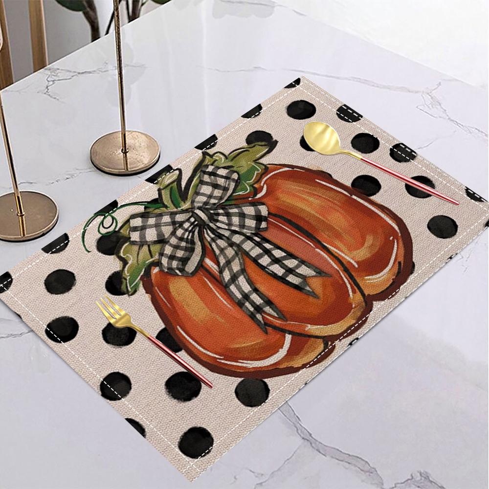 Fall Harvest Table Mat Plaid Pumpkin Gnome Maple Leaf Placemat for Thanksgiving Dinner Fall Party Holiday Table Home Decor