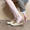 Niche Personality Design Sense Straw Woven Holiday Wind Bag Head Shoes Women's Rear Strap Hollow Wedge Half Slippers