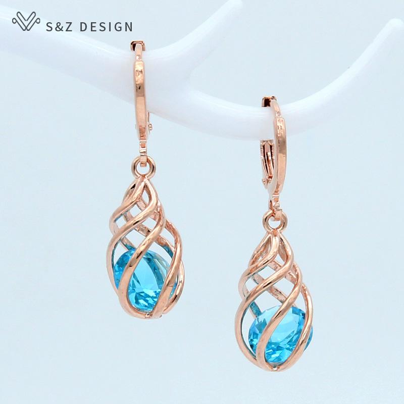 Fashion Spiral Hollow Cubic Zirconia Water Drop Dangle Earrings For Women Gift Jewelry Party Eardrop