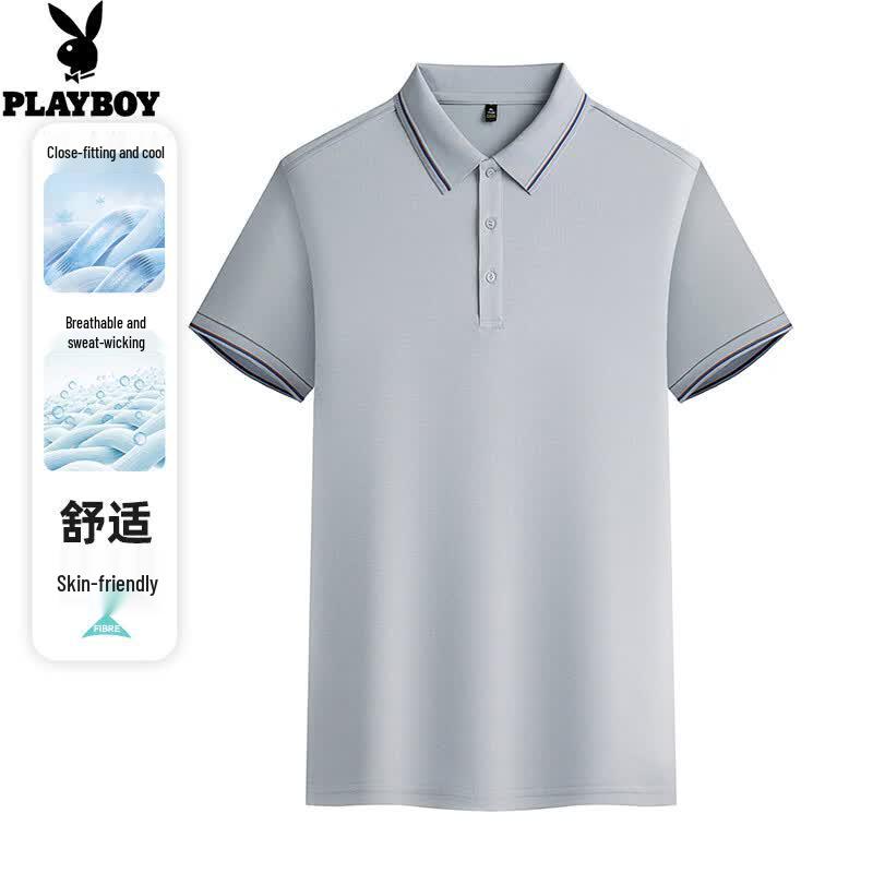 PLAYBOY Men s Summer Quick-Dry Breathable Lapel Polo Shirt XL