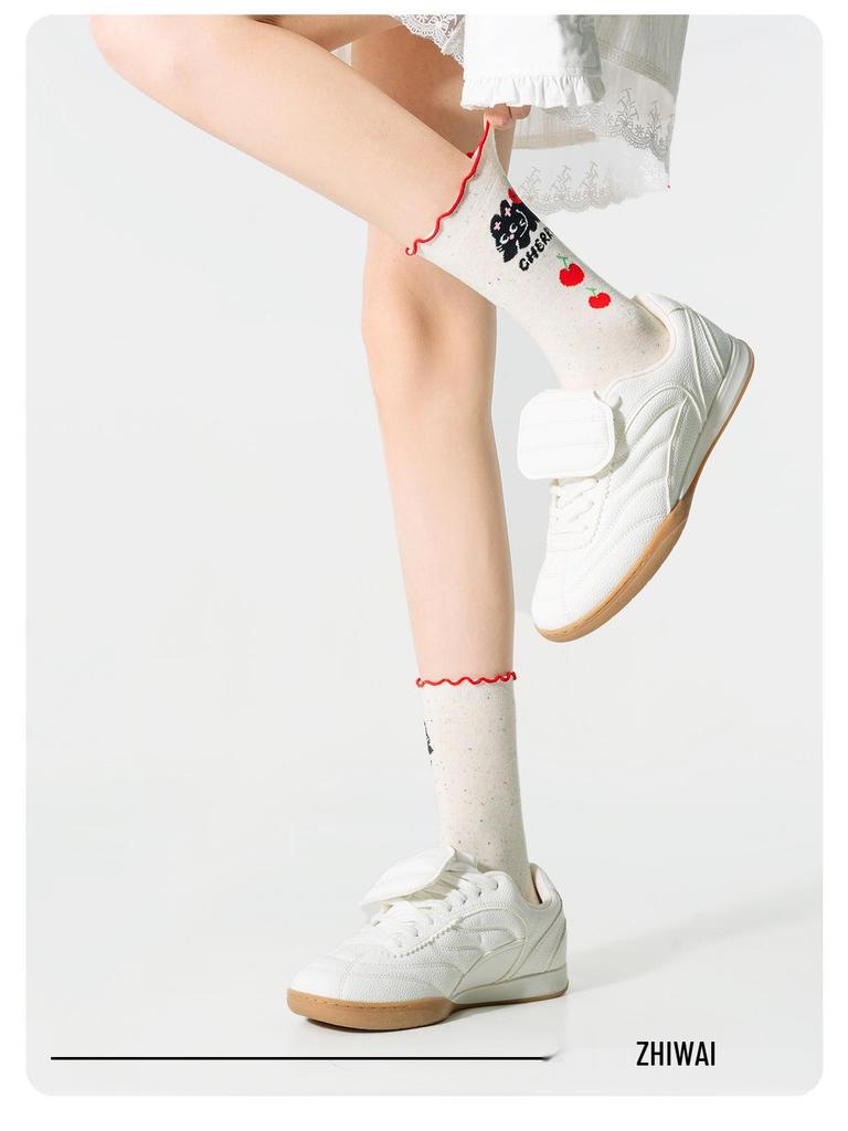 Cute Cartoon Lace Dot Yarn Socks - Women's Spring/Fall Mid-Calf Cotton Socks, Sweet Animal Design