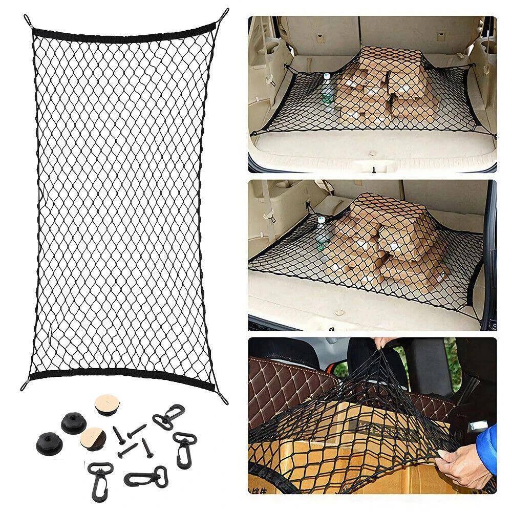 Universal Large Car Cargo Net Nylon Elastic Mesh for Van SUV Truck - Storage Tidy Net with Mesh Pocket for Pickup