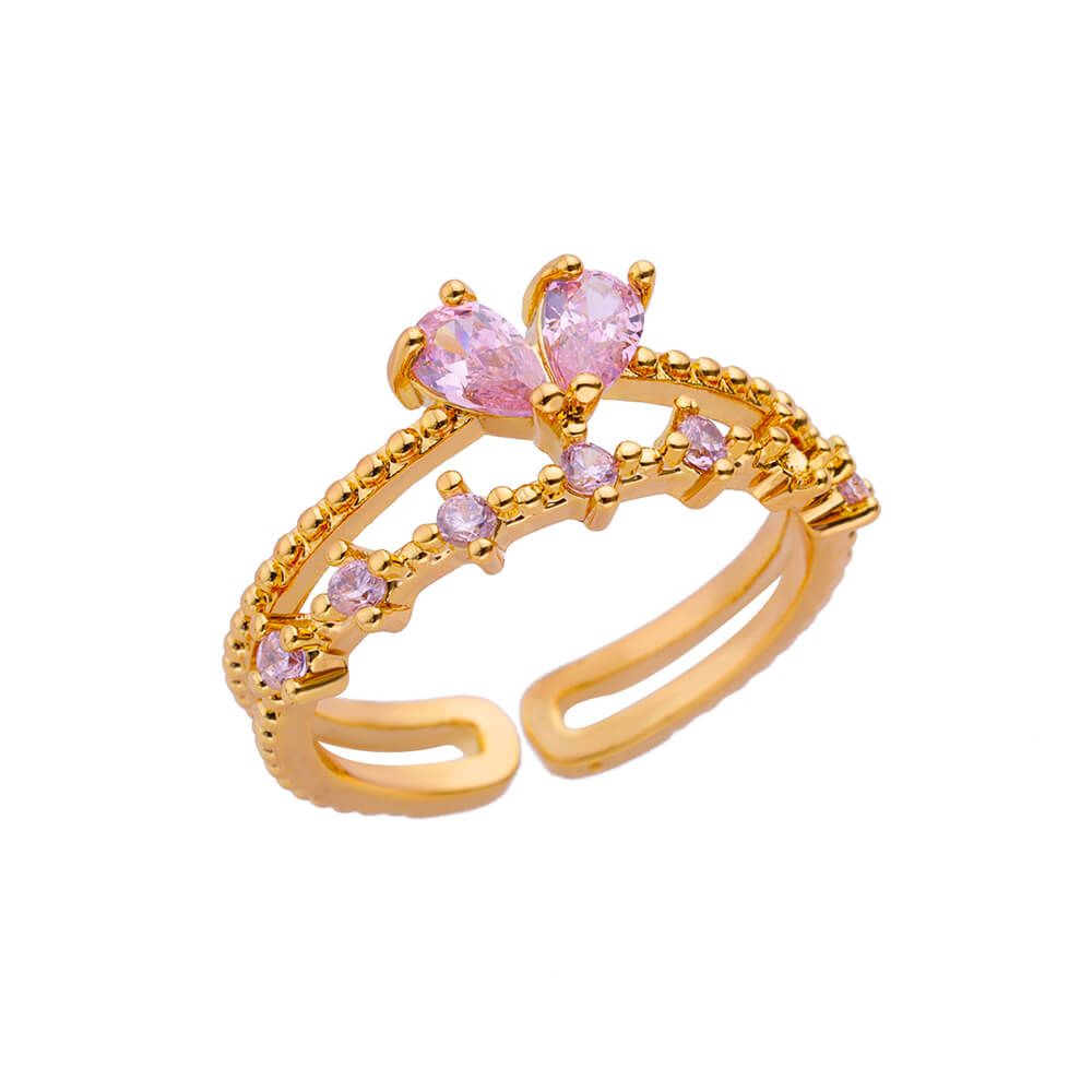 Pink Zircon Heart Rings For Women Gold Plated Stainless Steel Adjustable Heart Ring 2025 Trend Wedding Aesthetic Jewelry Gift