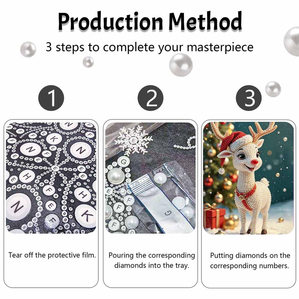 Christmas Reindeer Pearl Bead Painting Kit Festive Animal Pattern Frameless Canvas Art Relaxing Night Craft Home Decor Holiday Gift