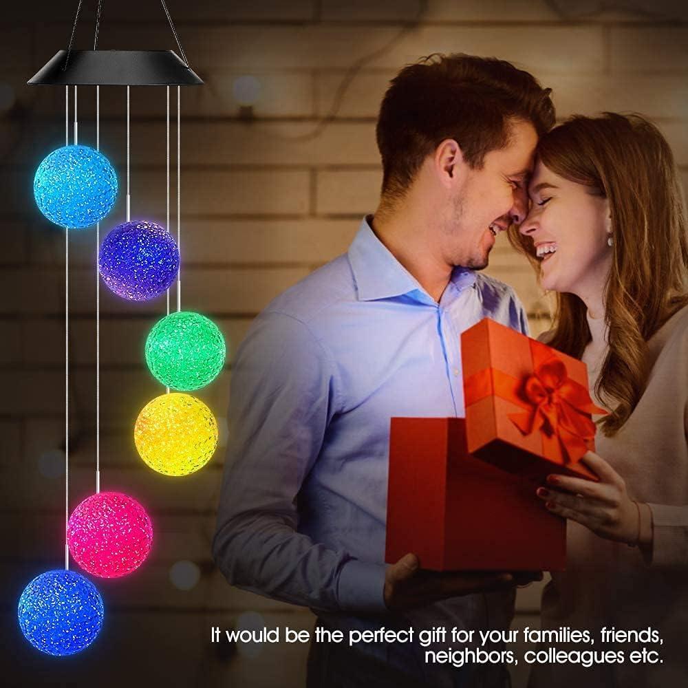 Waterproof Wind Chimes Hanging Solar Light Outdoor,Solar Powered Color Changing Crystal Ball Wind Chime, Yard Garden Porch Decor