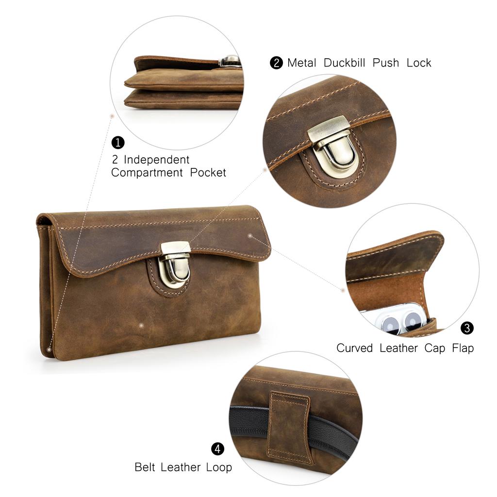Étui de téléphone en cuir véritable avec clip ceinture Sac de ceinture pour iPhone 17 16 15 14 13 Samsung Galaxy Téléphone portable 5,4-6,9 pouces Pochette Homme