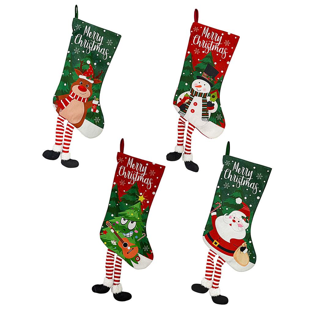 4 st Julstrumpor Bekväma Söta Tecknade Älg Gammal Man Julgran Snögubbe Dekorativa Strumpor för Jul