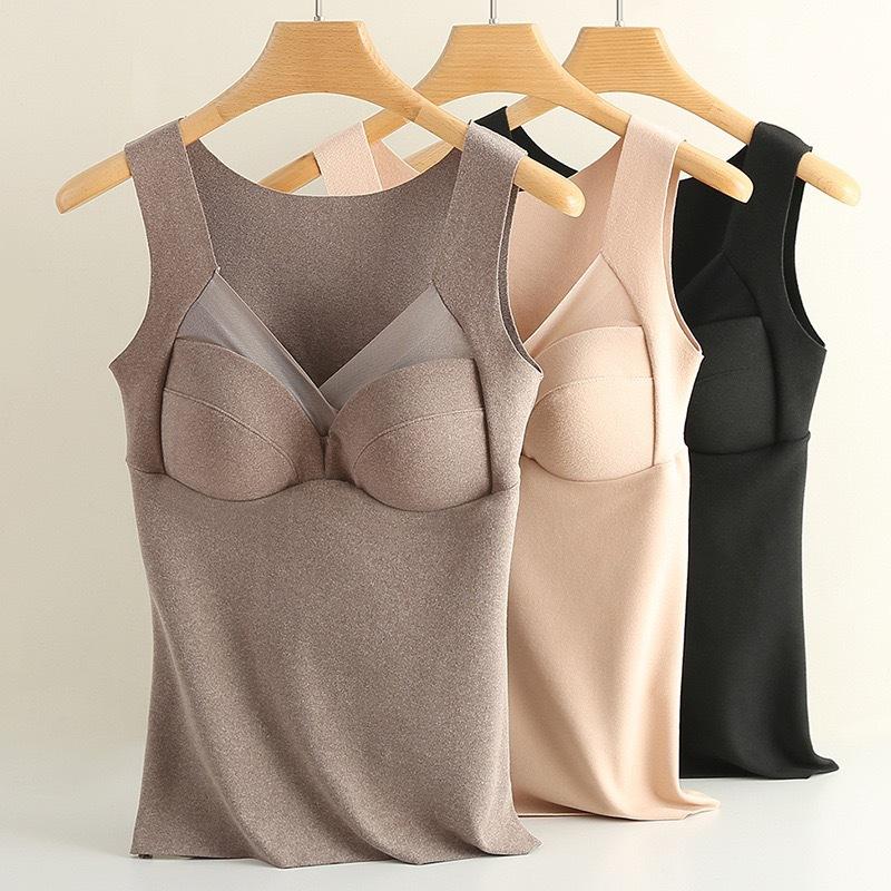 Autumn And Winter Seamless German Velvet Thermal Vest For Women Fixed Integrated Chest Pad Bottoming Thermal Underwear For Women