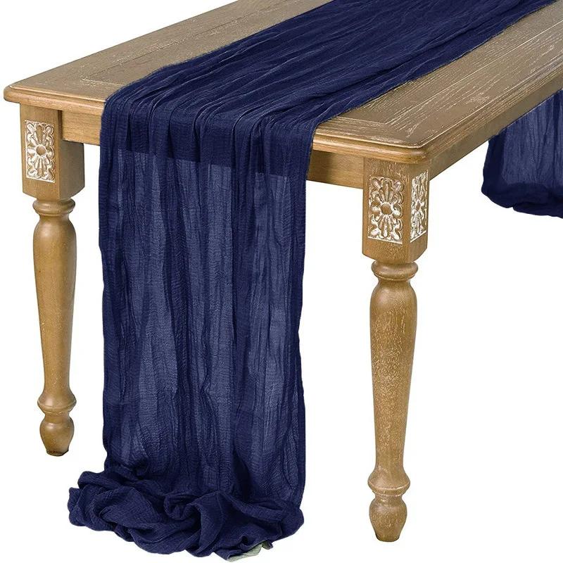 

Новый Европейский Стиль Свадебный Сырный Стол Флаг Смятая Ткань День Рождения Свадебное Украшение Банкетный Украшение Стола Флаг 90x300CM темно-синий