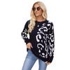 Fall Winter Leopard Print Knitted Pullover Women's Round Neck Long-sleeved Loose Knit Sweater Jacket Trendy Comfortable Versatile Wear