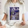 Huh Funny Cat Emoji Crew Neck Shortsleeved Casual Tshirt Unisex Heavyweight Cotton Top Vintage Clothes Women T Shirt