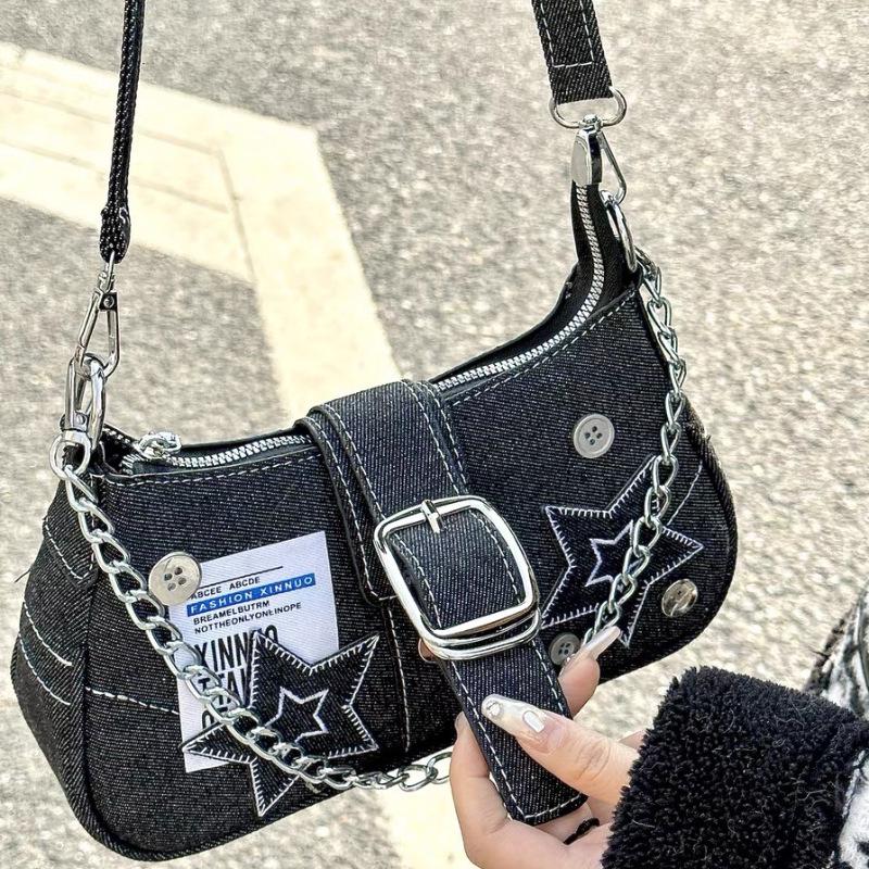 Trendy Crescent Denim Canvas Chain Bag – Modisch & vielseitig für Millennials