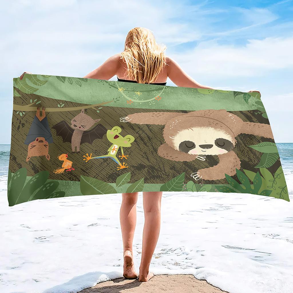 Cute Sloth Vacation Outdoor Beach Towel Microfiber Soft Large Shower Towels Multipurpose Highly Absorbent For Bathroom, Pool