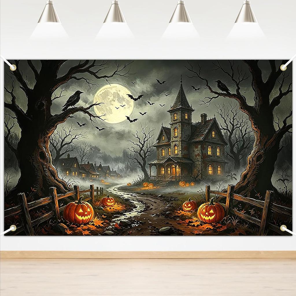 Halloween Backdrop Creepy Castle Banner Photo Booth Props 6x3.6 ft