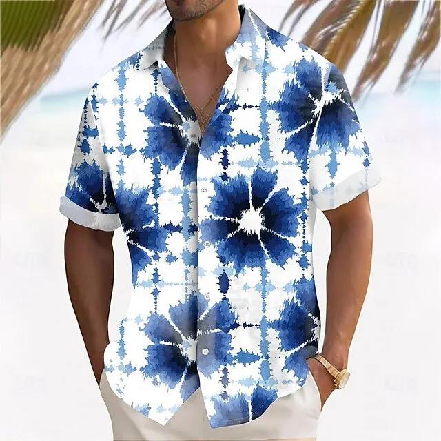 Hawaiian Tropical Leaf Print Short-sleeve Shirt, Perfect for Summer Beach Wear.
