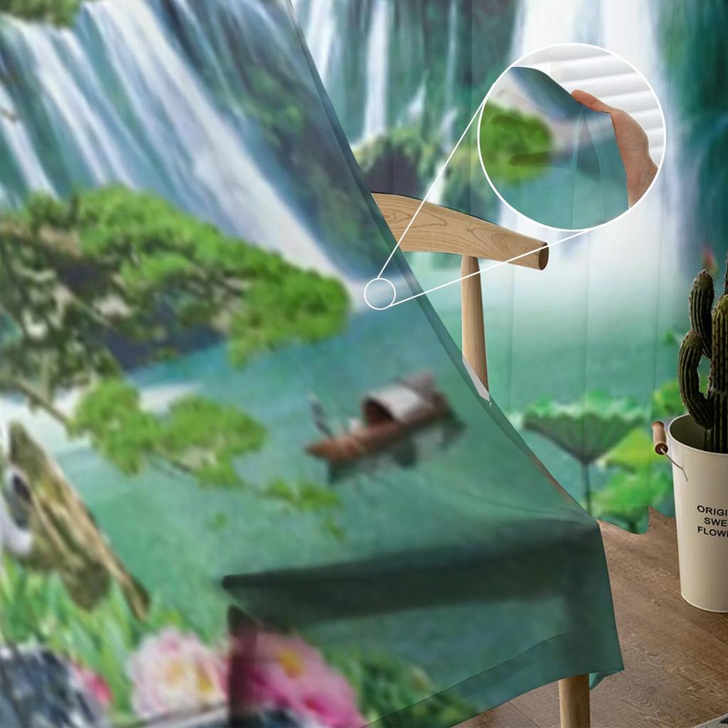 Mountain Landscape With Waterfalls Tulle Window Curtain For Living Room Bedroom Voile Sheer Curtains Kitchen Treatments Drapes