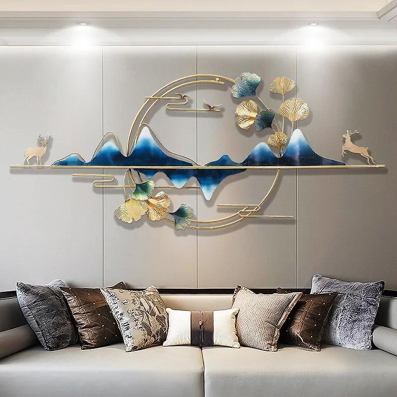 Large Nordic Luxury Wall Decoration Creative Home Decoration Wall 3D Wall Hanging Living Room Decoration Accessories With Lamp