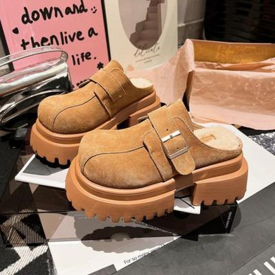 Damen Plateau Loafers Wildleder Slipper Warme Plüsch Baumwollschuhe Marke Flip Flops Frau Winter 2025 Trend Gemütlich Lässig Zapatos Mujer