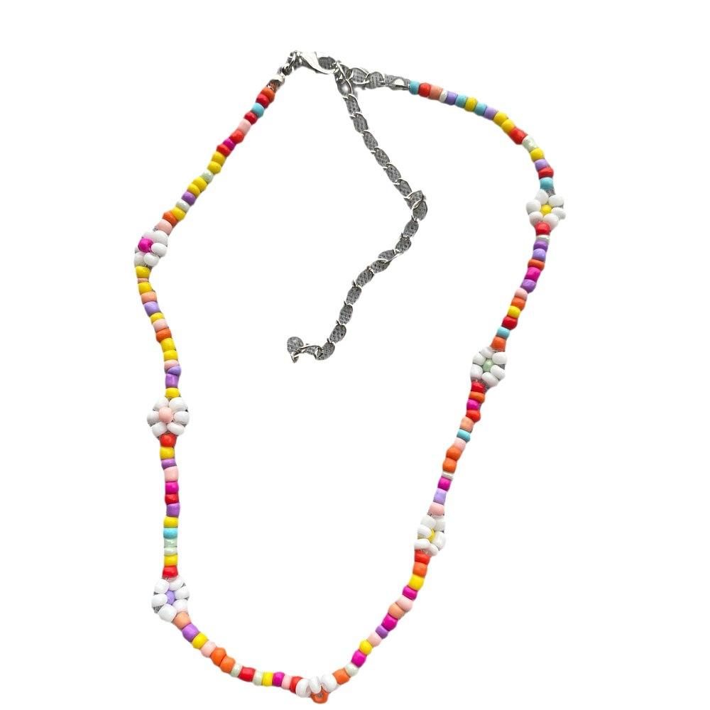 Bohemia Style Colorful Flower Beads Necklace for Women Girls Summer Vacation Decorations Necklace Beach Party Jewelry Gifts New