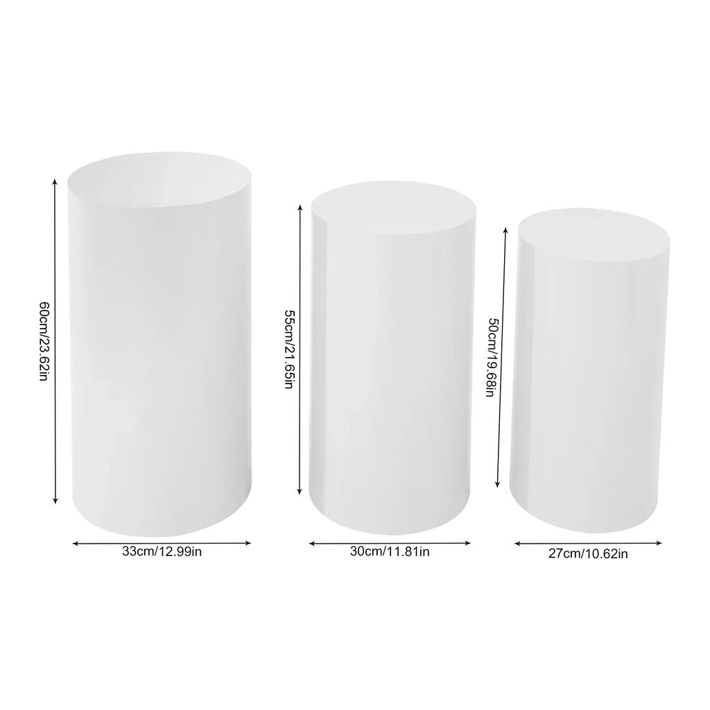 3dílná sada bílých válcových podstavců, sloupky na dezerty a dorty, integrovaná konstrukce, zábava pro svatební DIY
