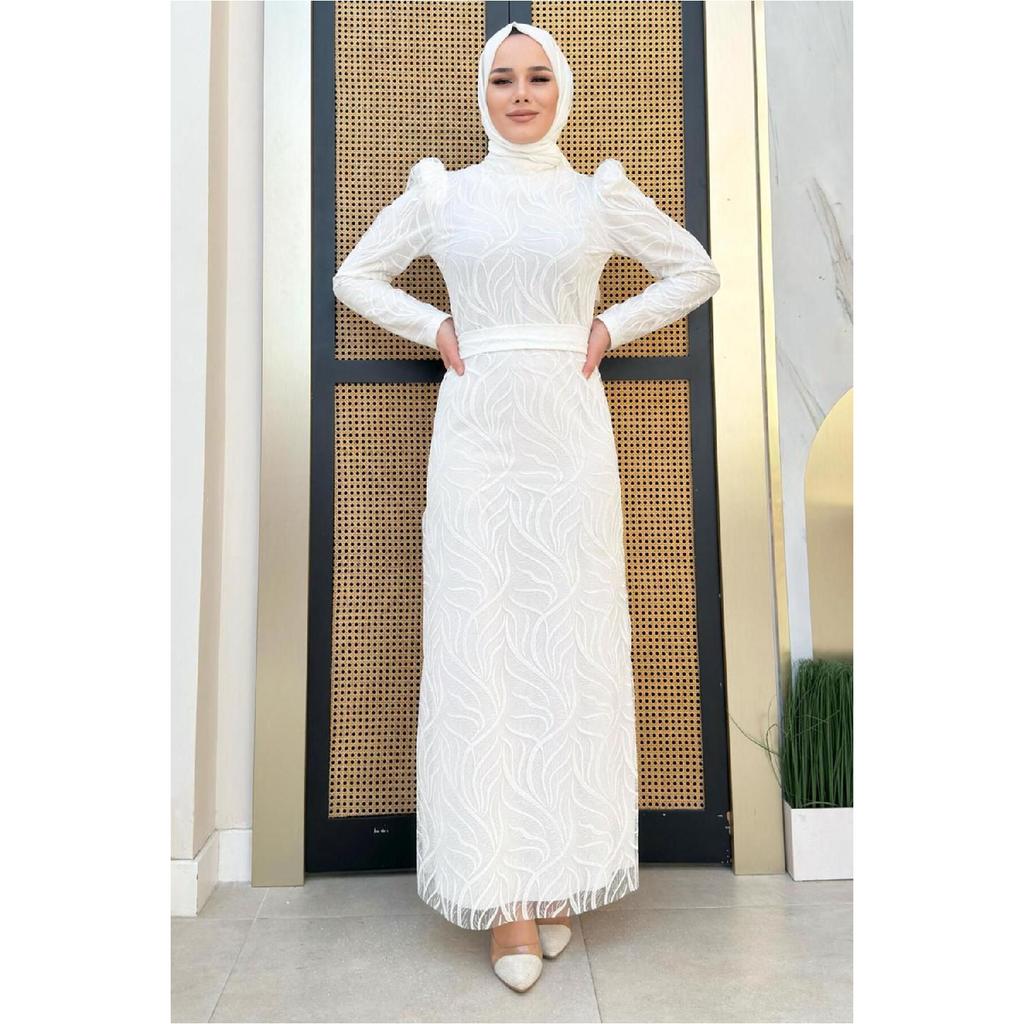 Women's Gray Patterned Evening Dress T 0411