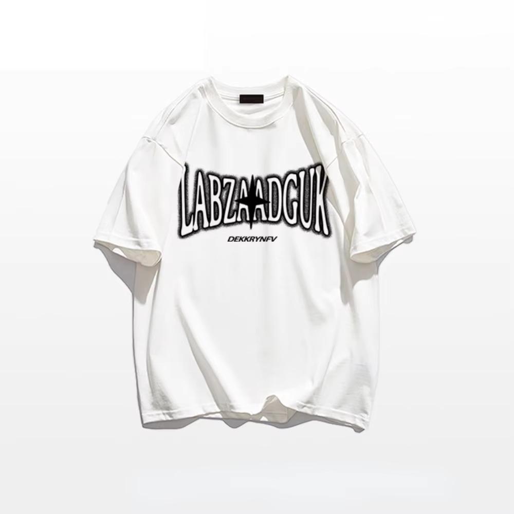 Summer Fashion Heavyweight Retro Men's English Letters 100% Cotton Printed Round Neck High-quality Casual Fitness Street T-shirt