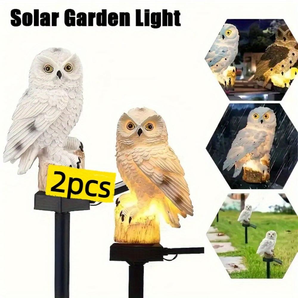 Pack of 2, solar owl resin lawn light, parrot resin light, garden fun decoration light, suitable for garden, flower bed, courtyard, lawn