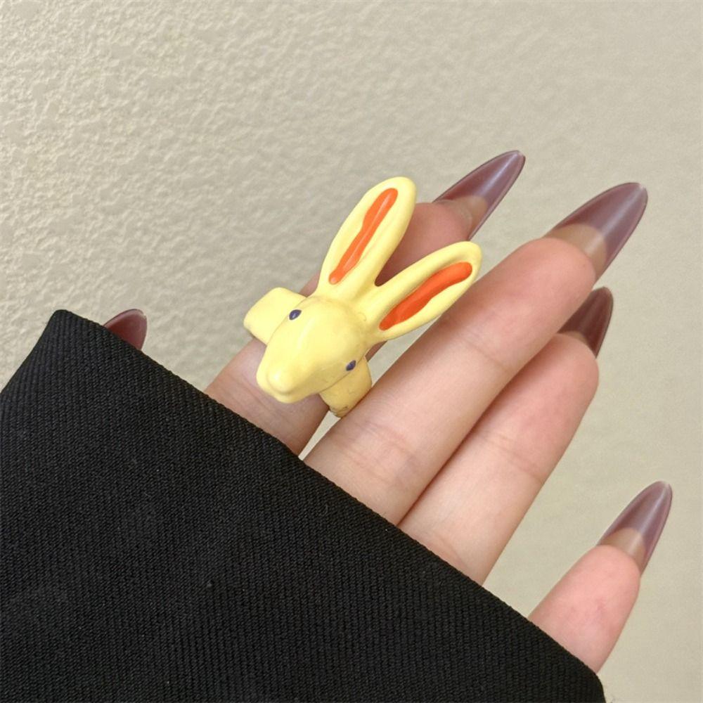 Macaron Color Rabbit Drip Oil Ring Minority Design Chunky Enamel Ring Exaggerated Ring Friend