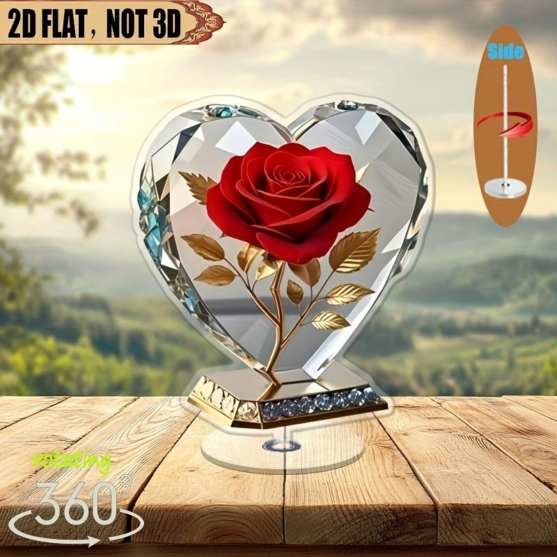 2D Flach - Ein 2D Acryl Herzförmiger Statue-Schmuck im Bohemian-Stil, Verziert mit Roten Rosen Und Goldenen Akzenten - eine Elegante Schreibtischdekoration