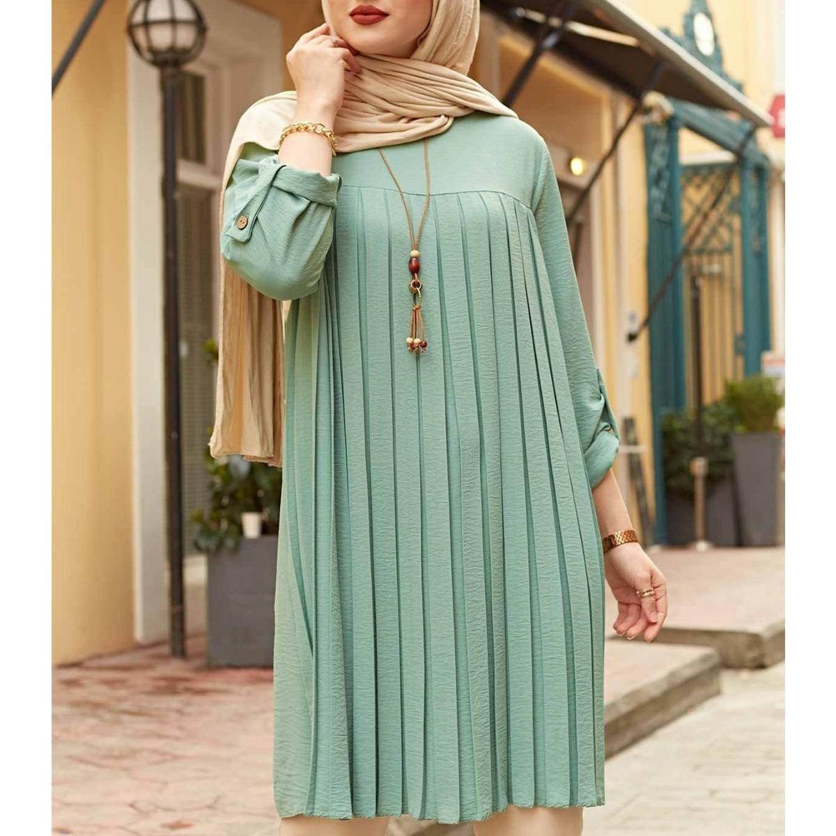 

GMXIA Женский повседневный плиссированный свободный топ с длинными рукавами и круглым вырезом большого размера S зелёный