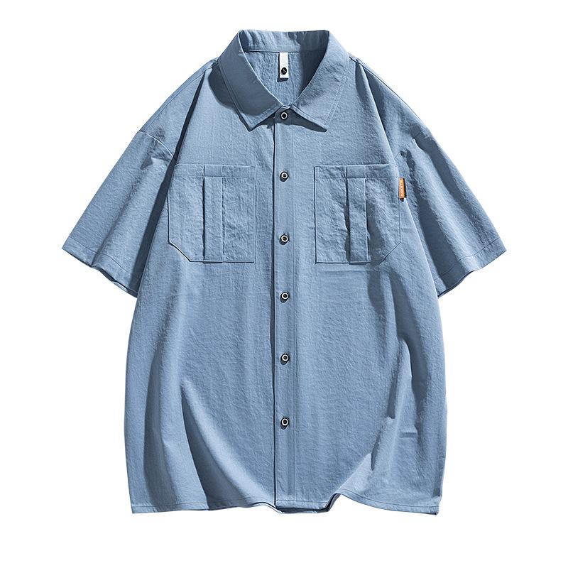 Men's Summer Plus-Size Short-Sleeve Shirt: Solid-Color Casual Short-Sleeve Shirt for Young Men