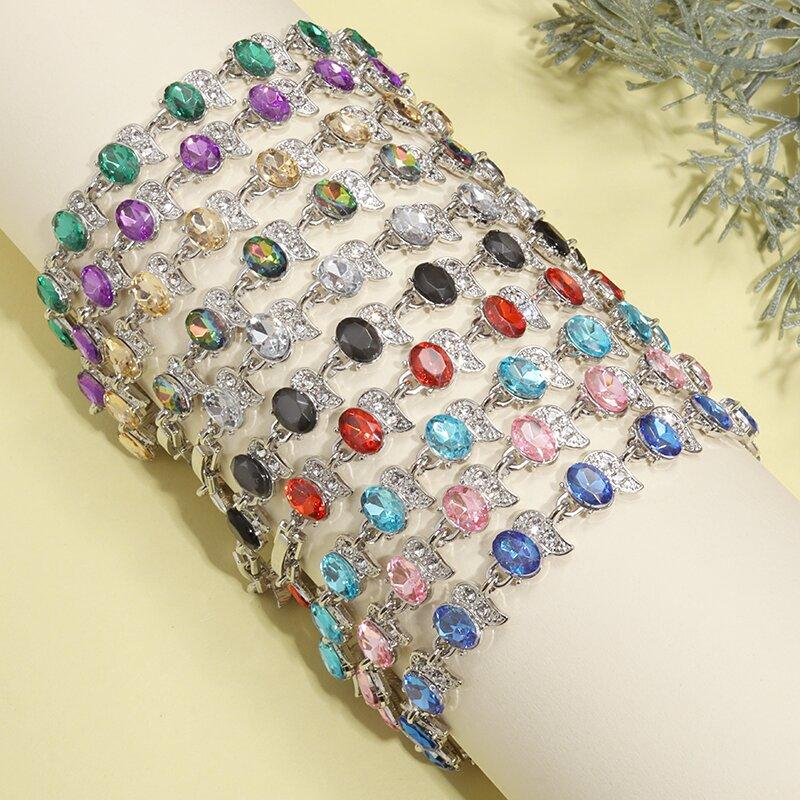Exquisites Funkelndes Kristall Zirkon Flügel Edelstein Tennisarmband Damen Mode Hip Hop Schmuck Geschenk mit Verlängerungskette