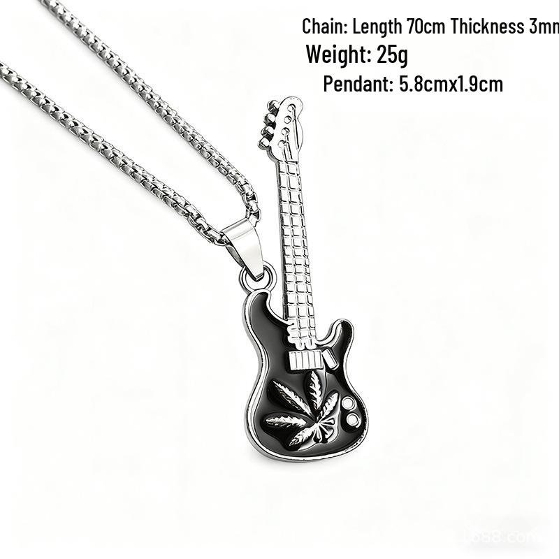 European Hip Hop Guitar Pendant Necklace - Trendy Titanium Steel Street Dance Sweater Chain Ornaments