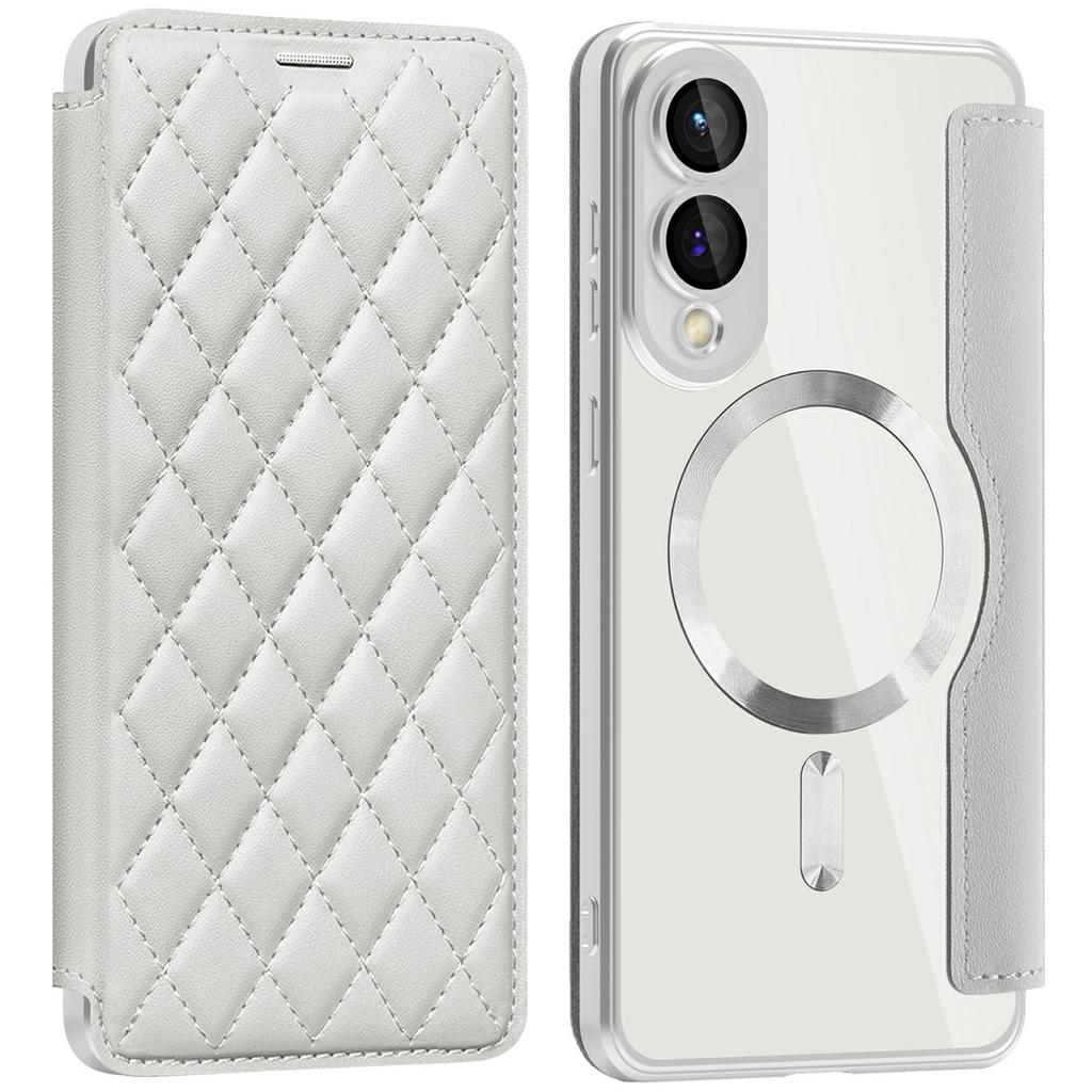 For Samsung Galaxy S25 Edge Case Compatible with MagSafe Rhombus PU Leather Phone Cover