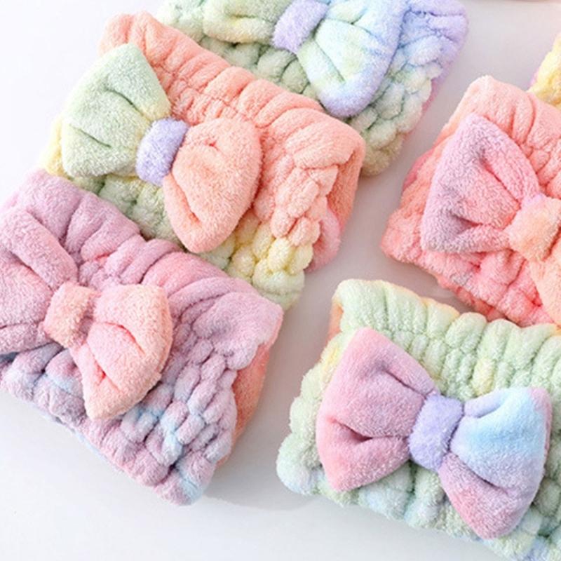 Pack of 2 Super Soft Corals Fleece Bath Cap Rainbow Gradients Fast Drying Elastic Hair Towel Wrap Turban for Women