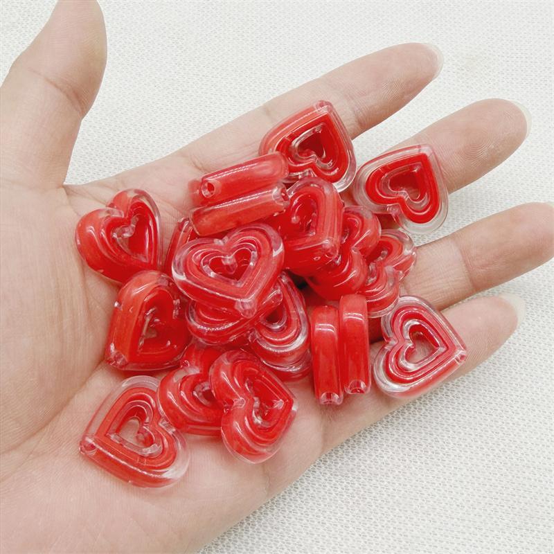 10pcs 20x23mmTransparent Hollow Out Heart-shaped Have Hole Bead Acrylic Straight Hole Bead DIY Mobile Phone Chain Accessory