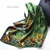 Army green luxury silk scarf women printed bird 100% real silk twill scarves wrap foulard shawl  90cm square bandana lady gift