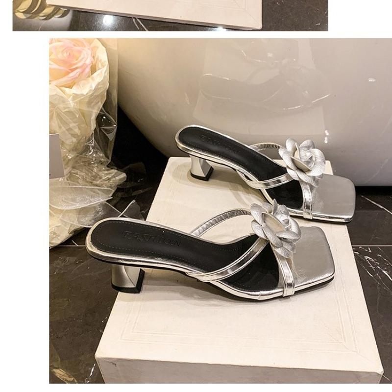 Mode Damen Sandalen Blumendekor Niedrige Absätze Sandalen Elegant Spitzpumps Mode Knöchelriemen High Heels Schuhe Damen Pantoletten Damen