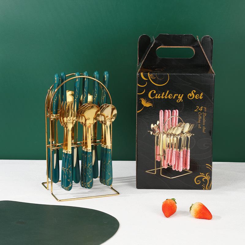Western 24-Piece Stainless Steel Cutlery Set with Knife Holder Gift Box