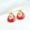High-End Retro Gold-Plated Copper Stud Earrings with Red Enamel Drip and 3D Floral Design