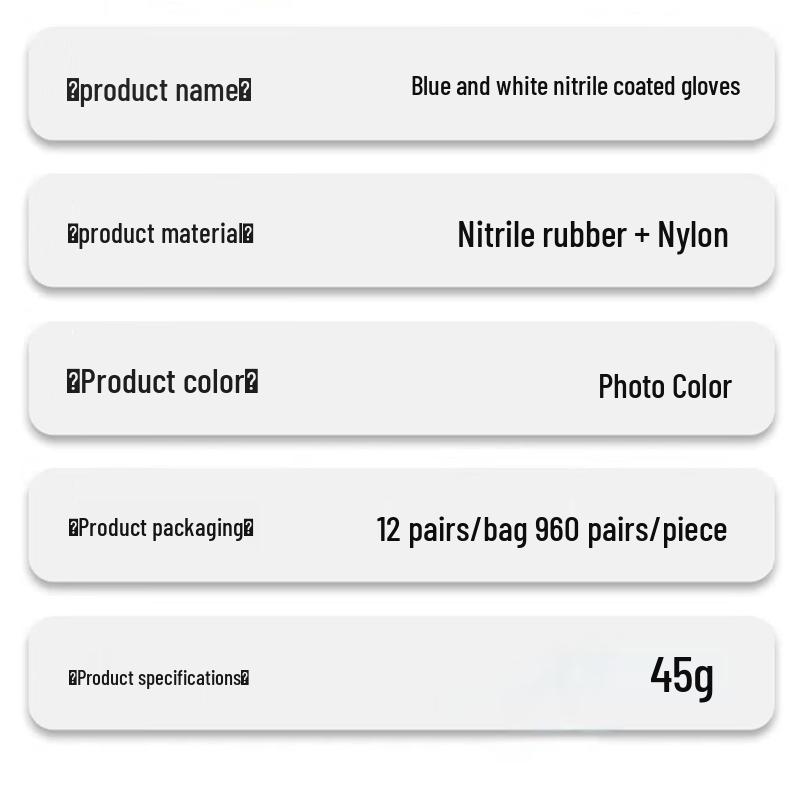 Blue Nitrile Rubber Coated Work Gloves