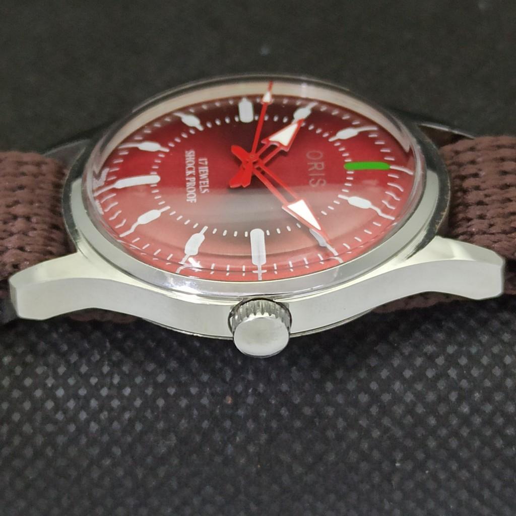VINTAGE ORIS WINDING SWISS MENS REFURBISHED WRIST RED WATCH 558a-a296558-1