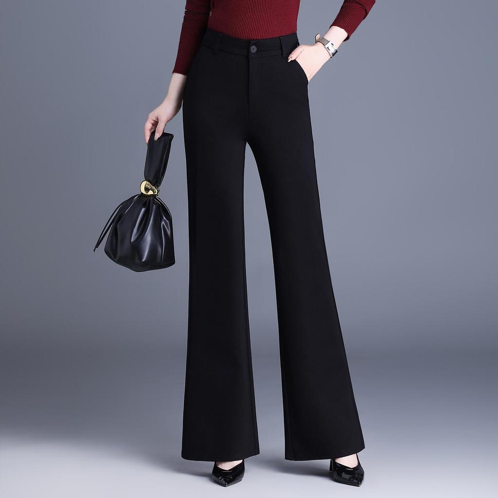 Women's Black Slim-Fit High-Waist Micro Flare Pants - Versatile Petite Spring/Autumn 2026 Style