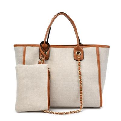 Leather Canvas Bag Design Large Capacity Handbag Chain Shoulder Underarm Tote Bag Plus