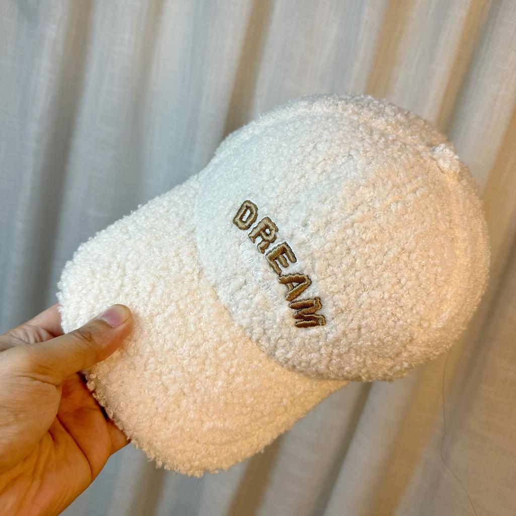 Autumn and Winter New Style Lamb Wool Embroidered Letter Baseball Hat for Women Outdoor Cold Proof and Warm Fashion Versatile Peaked Cap
