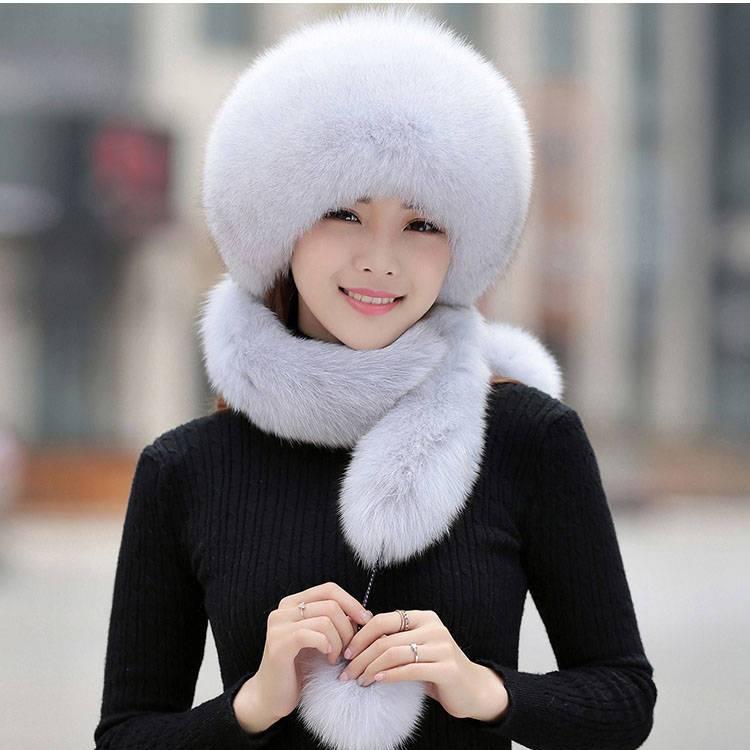 Autumn Winter New Women Faux Fox Fur Outdoor  Keep Warm Protect Ears Tail Russian Snow Hat Caps