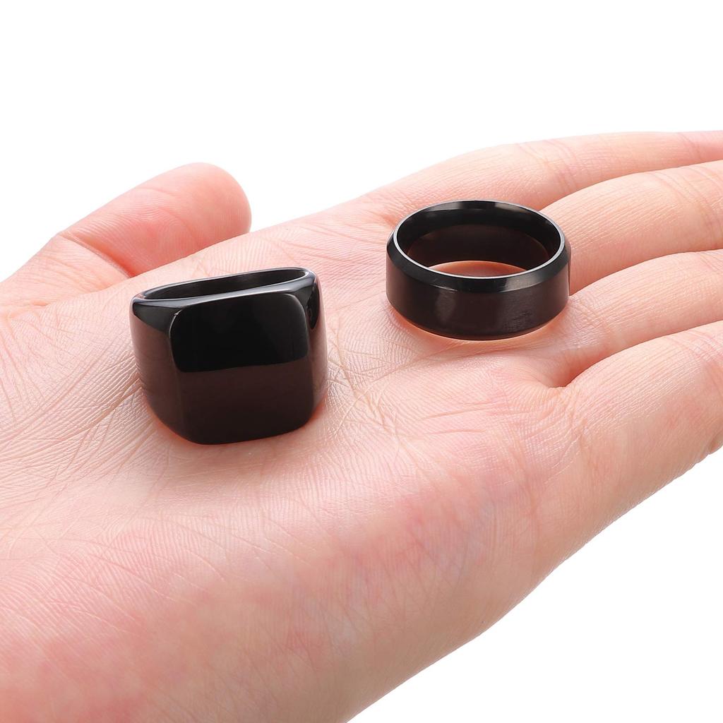 Fashion Men's Smooth Black Stainless Steel Rings Width Signet Square infinity Finge Ring Hiphop Male Wedding Party Jewelry Gift