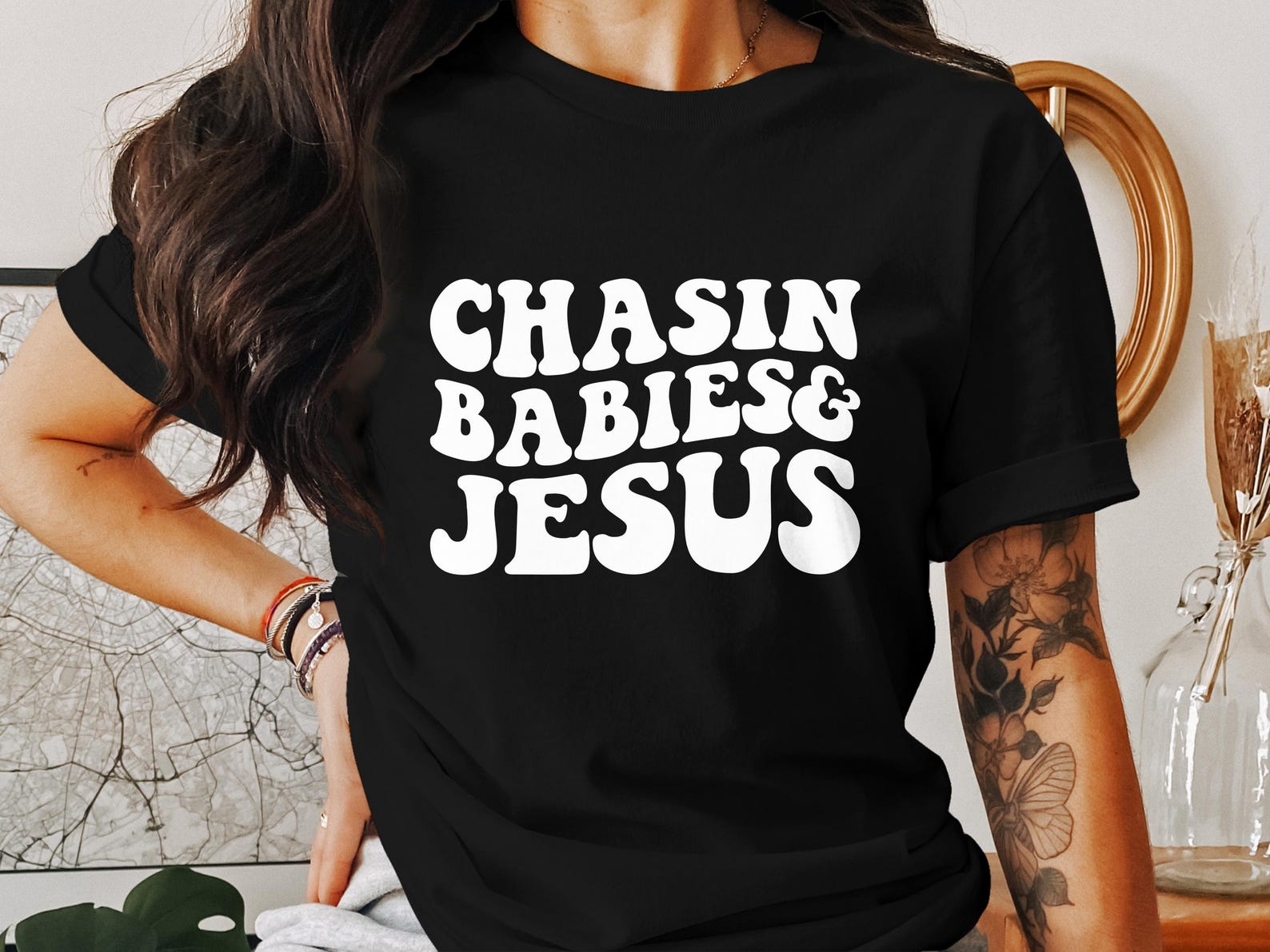 Chasing Babies and Jesus T-Shirt, Christian T-Shirt, Faith Tee, God Shirt, Religious Shirt, Jesus Apparel, Retro T-Shirt S