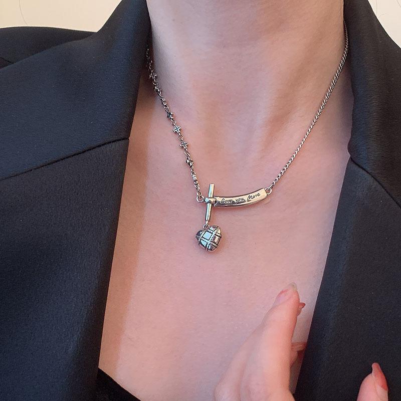 Pin Cross Pendant Necklace Niche Light Luxury High-End Flash Trading Zircon Paper Clip Clavicle Chain Accessories